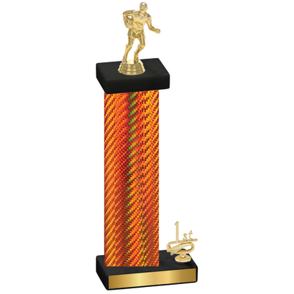 Accented Single Orange Carbon Fiber First Place Rugby Trophy