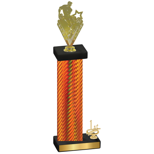 Accented Single Orange Carbon Fiber First Place Rugby Trophy