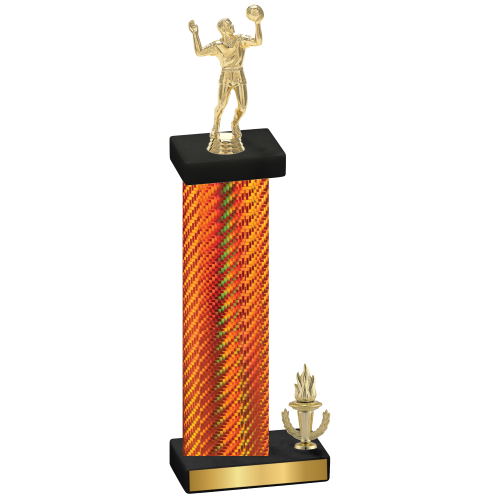 Accented Single Orange Carbon Fiber Victory Volleyball Trophy