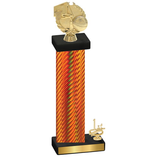 Accented Single Orange Carbon Fiber First Place Basketball Trophy