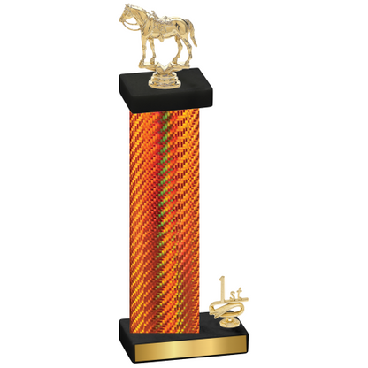 Accented Single Orange Carbon Fiber First Place Horses Trophy