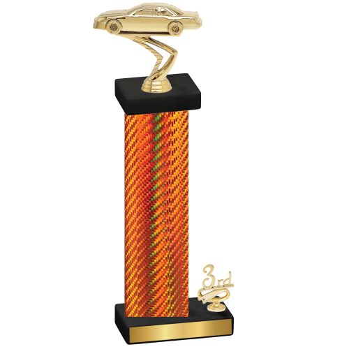 Accented Single Orange Carbon Fiber Third Place Cars Trophy