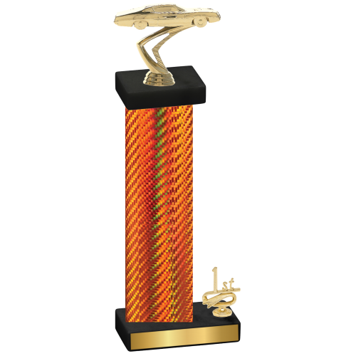 Accented Single Orange Carbon Fiber First Place Cars Trophy