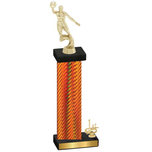 Accented Single Orange Carbon Fiber First Place Basketball Trophy