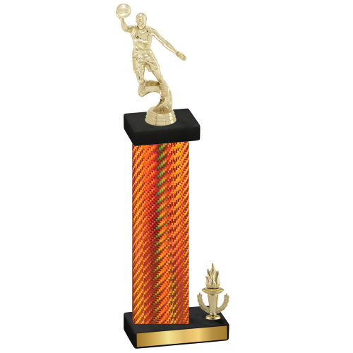 Accented Single Orange Carbon Fiber Victory Basketball Trophy