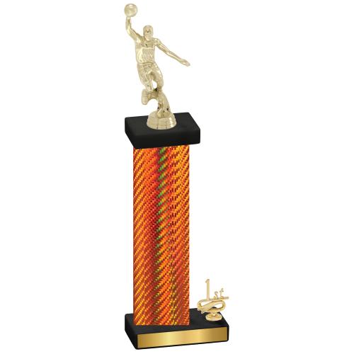 Accented Single Orange Carbon Fiber First Place Basketball Trophy