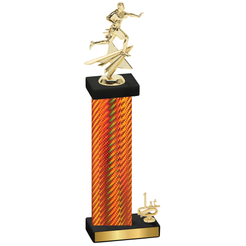 Accented Single Orange Carbon Fiber First Place Flag Football Trophy