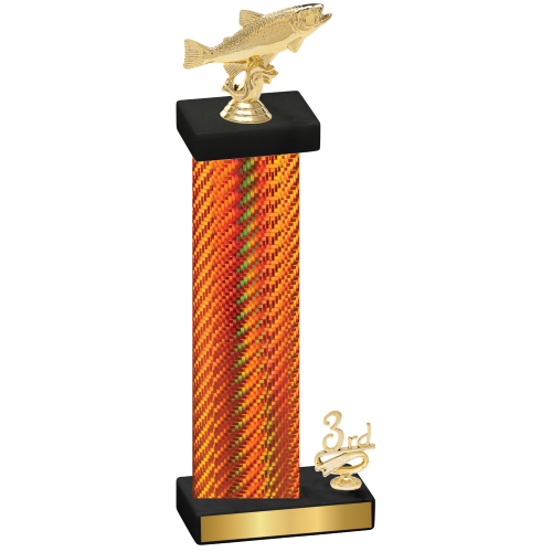 Accented Single Orange Carbon Fiber Third Place Fishing Trophy