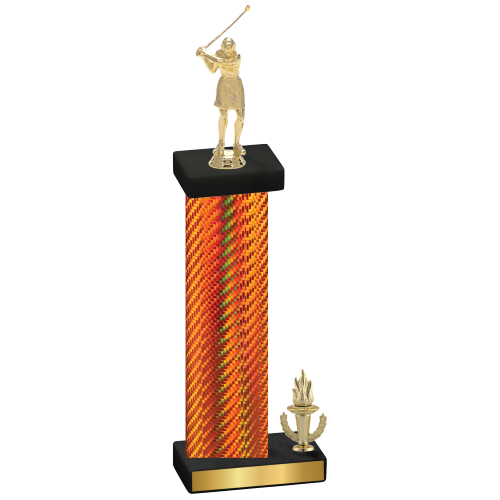 Accented Single Orange Carbon Fiber Victory Golf Trophy