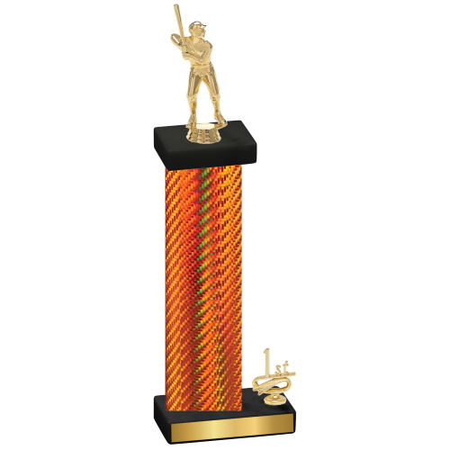 Accented Single Orange Carbon Fiber First Place Baseball Trophy