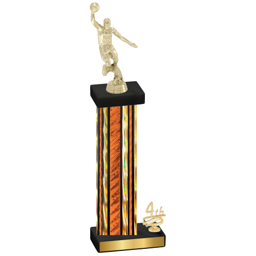 Accented Single Orange Glacier Fourth Place Basketball Trophy