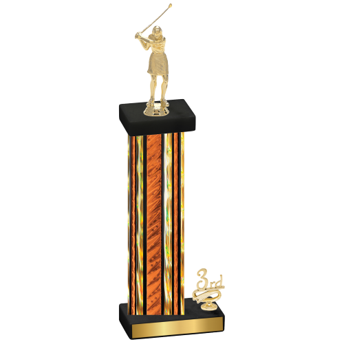 Accented Single Orange Glacier Third Place Golf Trophy