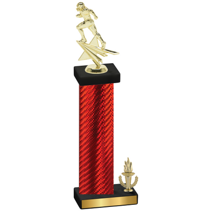 Accented Single Red Carbon Fiber Victory Football Trophy