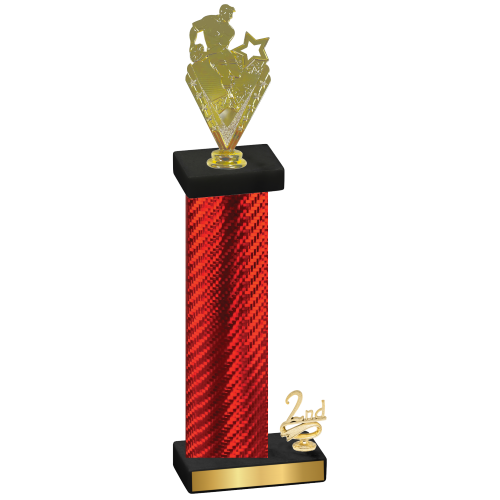 Accented Single Red Carbon Fiber Second Place Rugby Trophy