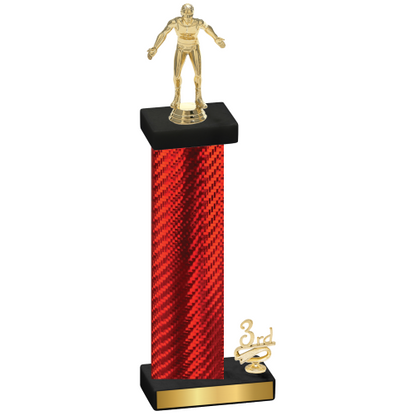 Accented Single Red Carbon Fiber Third Place Wrestling Trophy