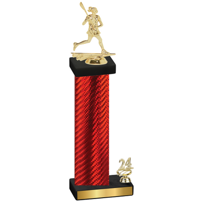 Accented Single Red Carbon Fiber Year Lacrosse Trophy