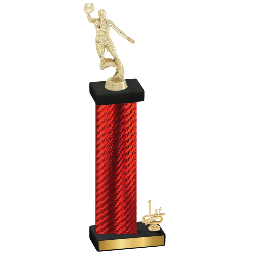 Accented Single Red Carbon Fiber First Place Basketball Trophy