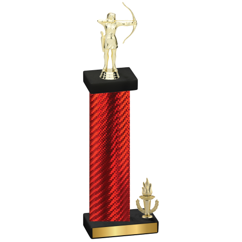 Accented Single Red Carbon Fiber Victory Archery Trophy