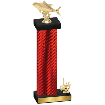 Accented Single Red Carbon Fiber First Place Fishing Trophy