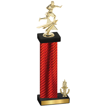 Accented Single Red Carbon Fiber Victory Flag Football Trophy