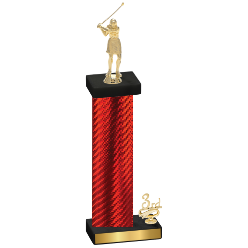 Accented Single Red Carbon Fiber Third Place Golf Trophy