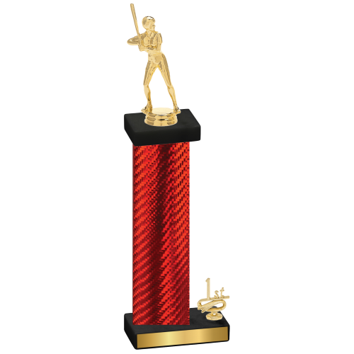 Accented Single Red Carbon Fiber First Place Softball Trophy