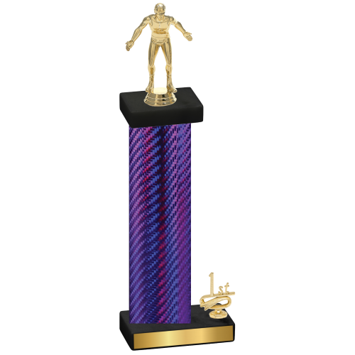 Accented Single Purple Carbon Fiber First Place Wrestling Trophy