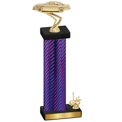 Accented Single Purple Carbon Fiber First Place Cars Trophy