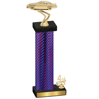 Accented Single Purple Carbon Fiber Fourth Place Cars Trophy