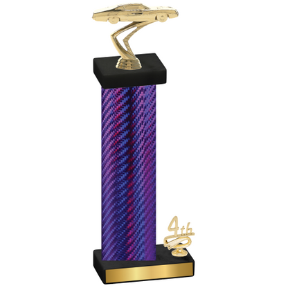 Accented Single Purple Carbon Fiber Fourth Place Cars Trophy