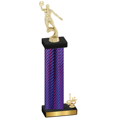 Accented Single Purple Carbon Fiber First Place Basketball Trophy