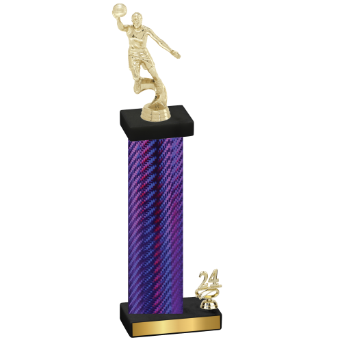 Accented Single Purple Carbon Fiber Year Basketball Trophy