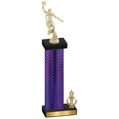 Accented Single Purple Carbon Fiber Victory Basketball Trophy