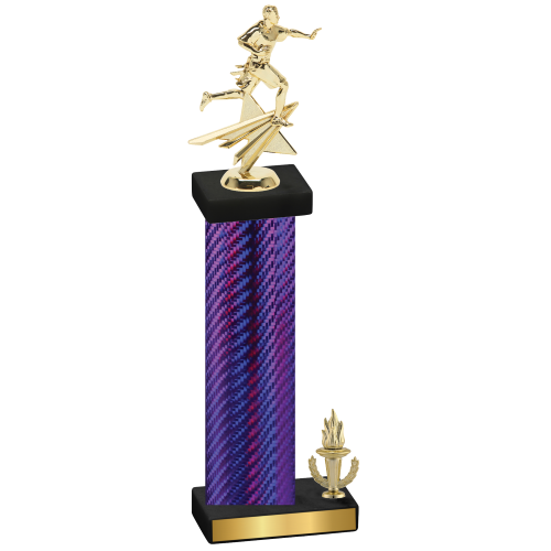 Accented Single Purple Carbon Fiber Victory Flag Football Trophy