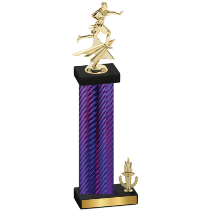 Accented Single Purple Carbon Fiber Victory Flag Football Trophy