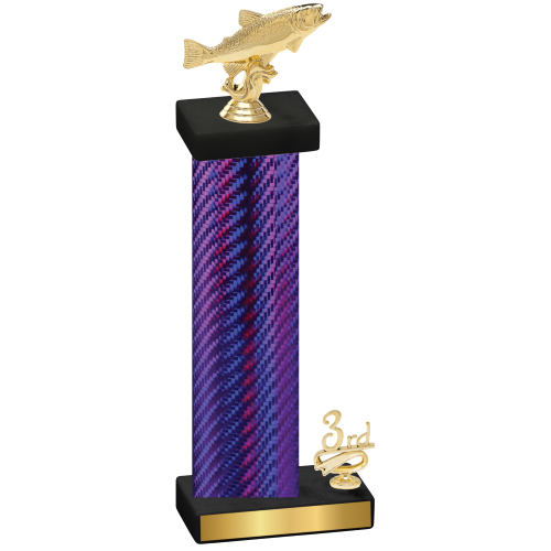 Accented Single Purple Carbon Fiber Third Place Fishing Trophy