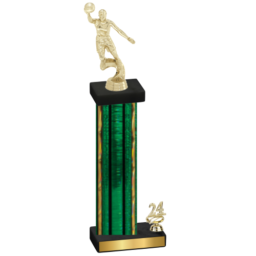 Accented Single Green Glacier Year Basketball Trophy