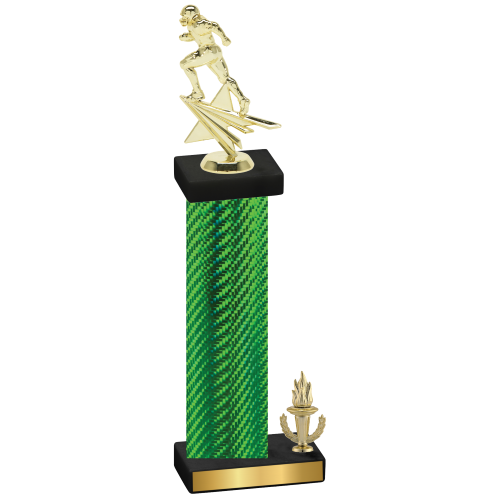 Accented Single Green Carbon Fiber Victory Football Trophy