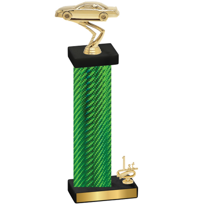 Accented Single Green Carbon Fiber First Place Cars Trophy