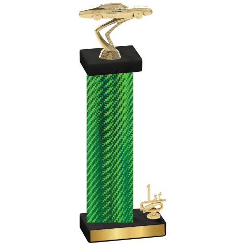 Accented Single Green Carbon Fiber First Place Cars Trophy