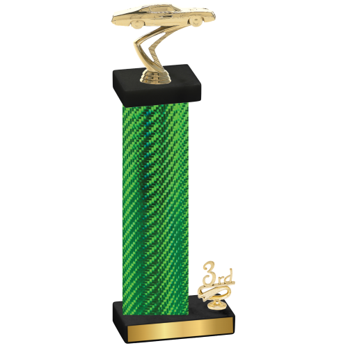 Accented Single Green Carbon Fiber Third Place Cars Trophy