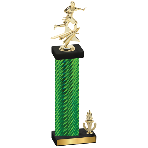 Accented Single Green Carbon Fiber Victory Flag Football Trophy