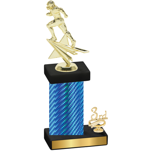 Accented Single Blue Carbon Fiber Third Place Football Trophy