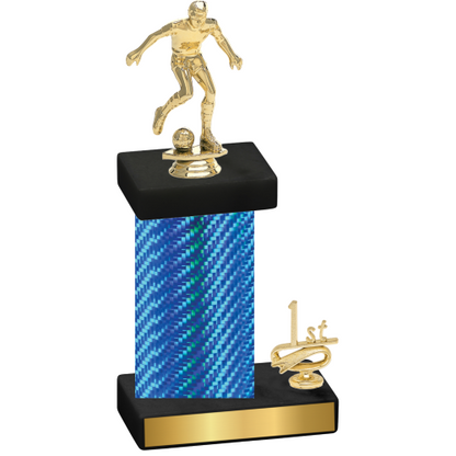 Accented Single Blue Carbon Fiber First Place Soccer Trophy