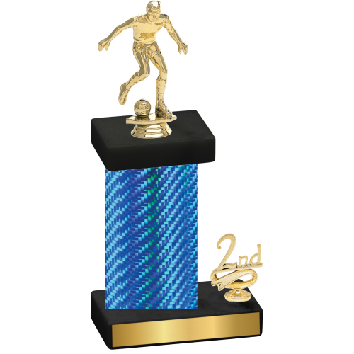 Accented Single Blue Carbon Fiber Second Place Soccer Trophy