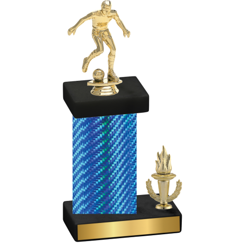 Accented Single Blue Carbon Fiber Victory Soccer Trophy