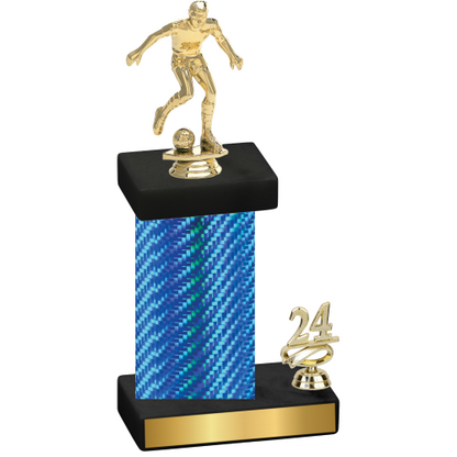 Accented Single Blue Carbon Fiber Year Soccer Trophy
