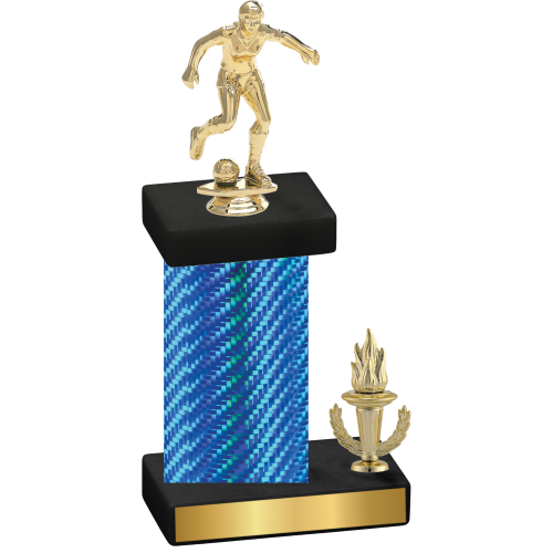 Accented Single Blue Carbon Fiber Victory Soccer Trophy