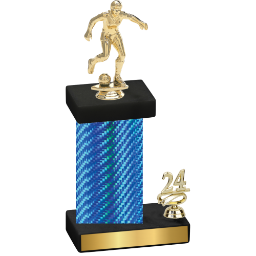Accented Single Blue Carbon Fiber Year Soccer Trophy