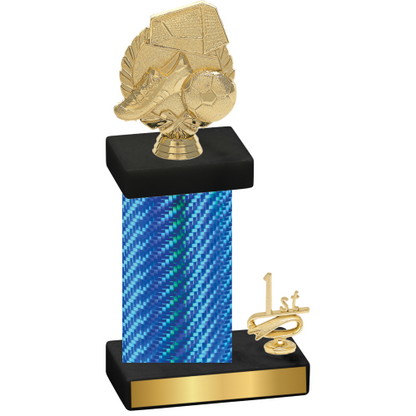 Accented Single Blue Carbon Fiber First Place Soccer Trophy